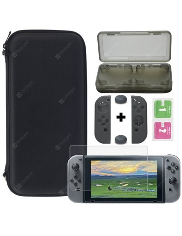 Black Portabable Travel Kit w/Pouch + Screen Protector for Nintendo Switch