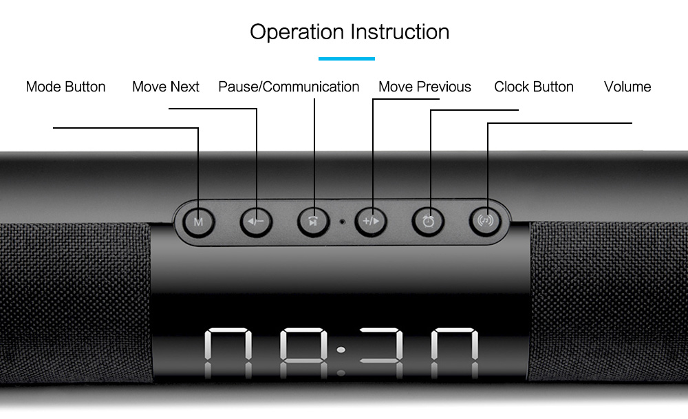 LP - C18 Bluetooth Wireless / AUX Wired Multifunction Speaker with FM / Alarm Clock / Mic Function- Black