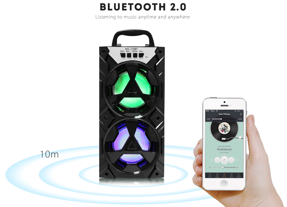 MS - 278BT Bluetooth Speaker with LED Light Portable Wireless Player- Black MS - 278BT Bluetooth Speaker with LED Light Portable Wireless Player- Black