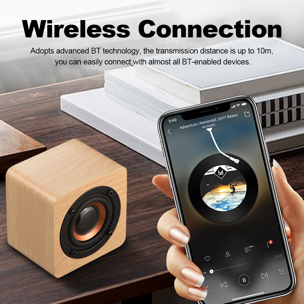 Mini Bluetooth Speaker USB Rechargeable Wooden Wireless Portable Bass - Apricot Mini Bluetooth Speaker USB Rechargeable Wooden Wireless Portable Bass - Apricot