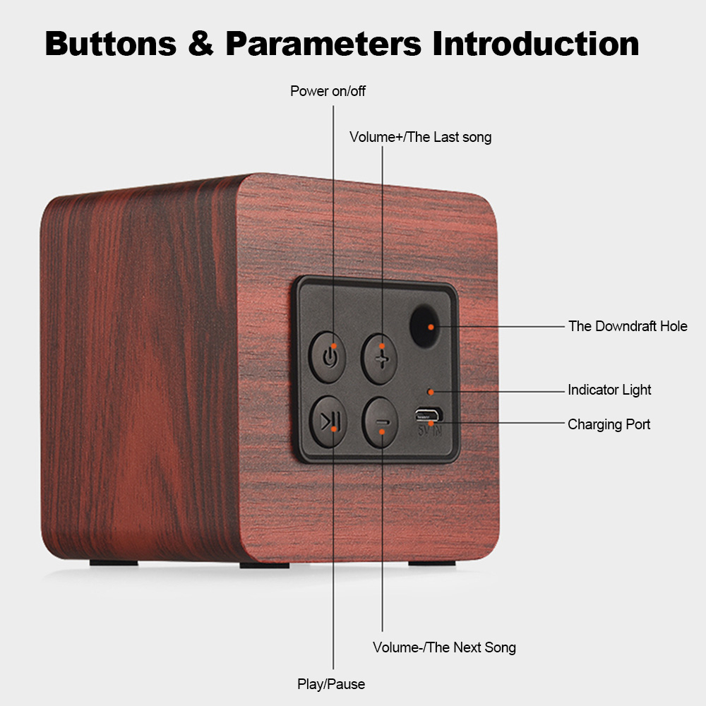 Mini Bluetooth Speaker USB Rechargeable Wooden Wireless Portable Bass - Apricot Mini Bluetooth Speaker USB Rechargeable Wooden Wireless Portable Bass - Apricot