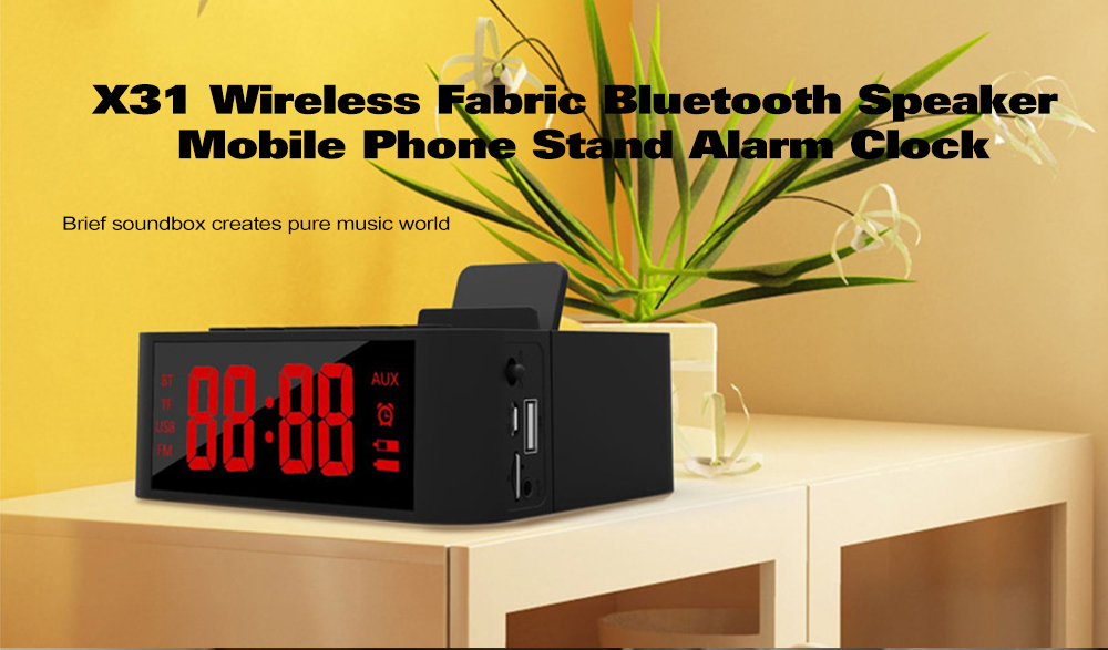 X31 Wireless Fabric Bluetooth Speaker Mobile Phone Stand Alarm Clock - Gold