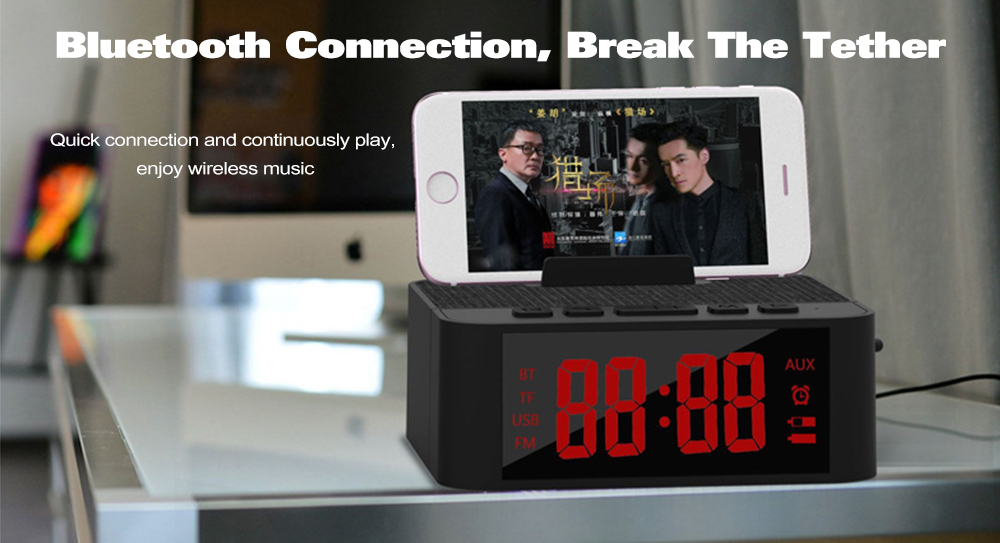 X31 Wireless Fabric Bluetooth Speaker Mobile Phone Stand Alarm Clock - Gold