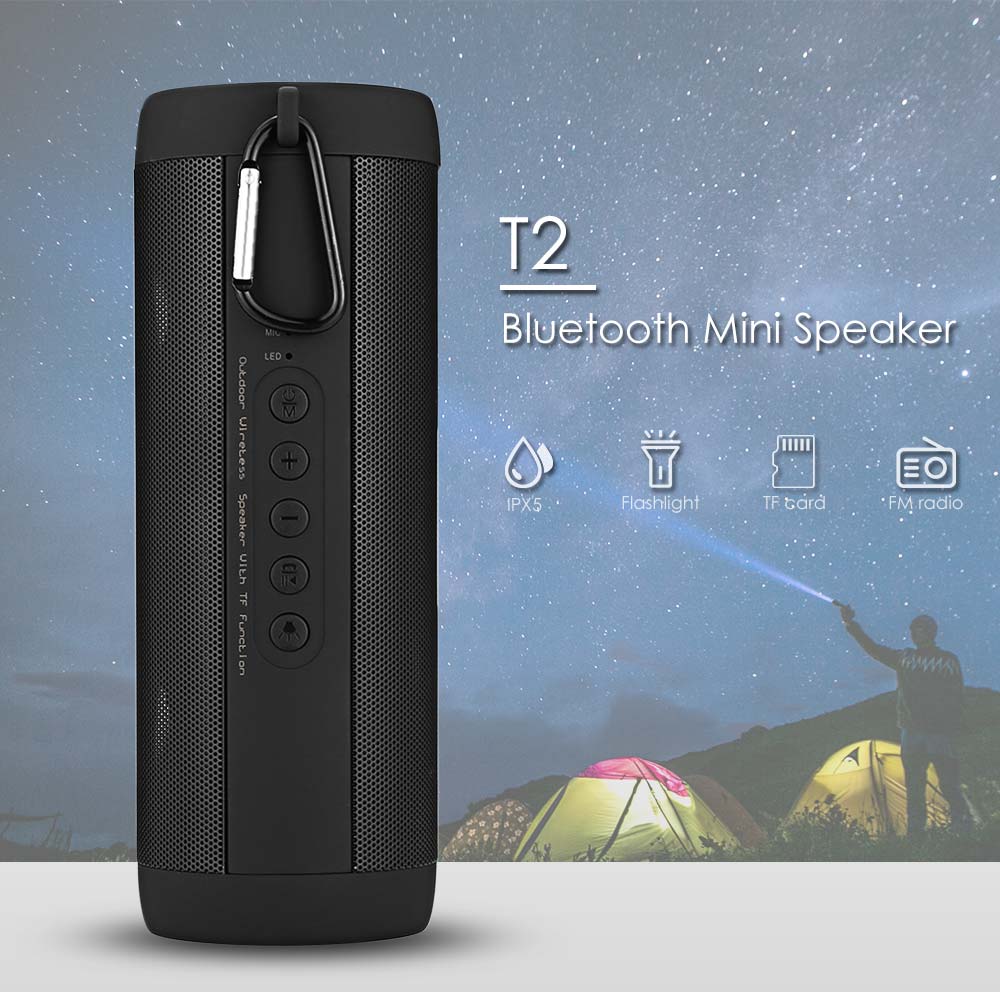T2 Bluetooth Speaker Outdoor Waterproof Wireless Mini with FM Function- Red