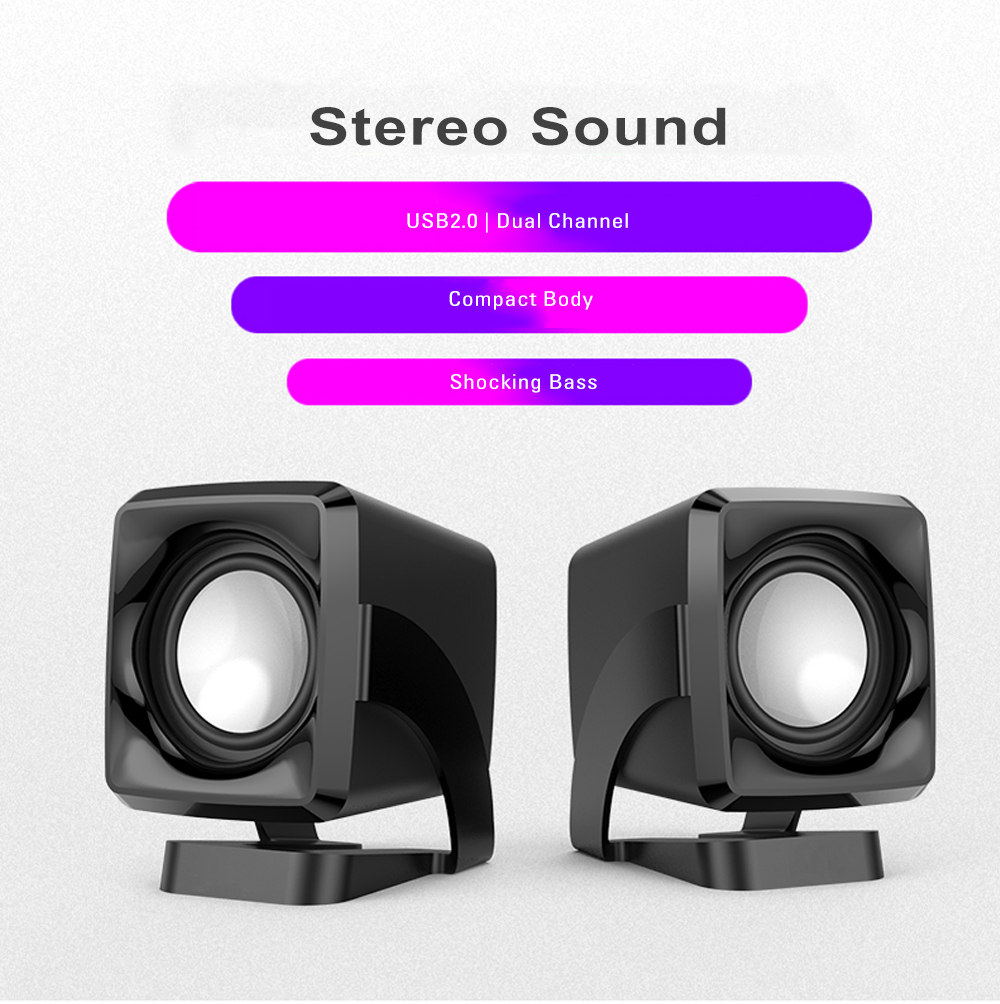 C1 Desktop Stereo HiFi USB Speaker 2PCS- Black