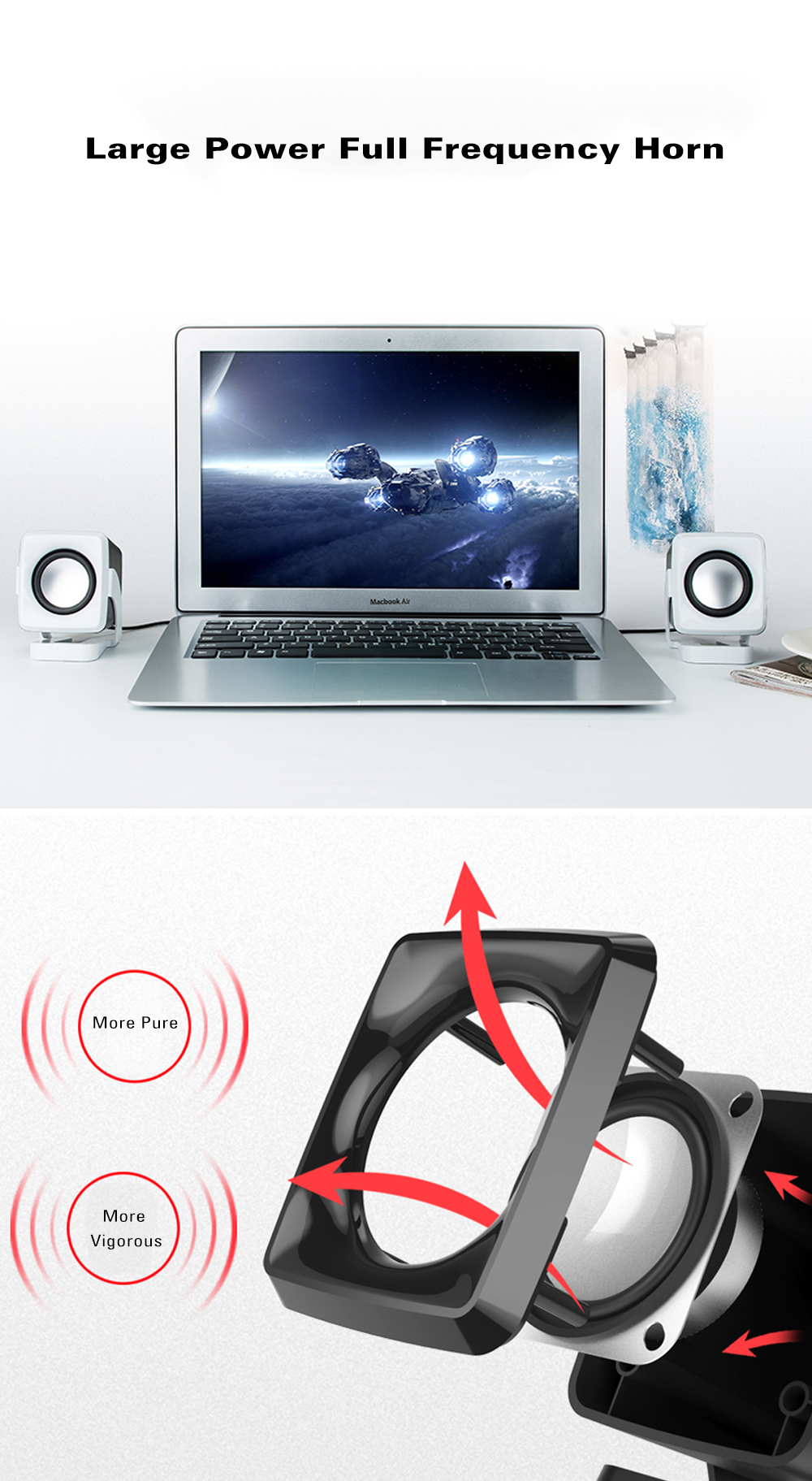 C1 Desktop Stereo HiFi USB Speaker 2PCS- Black C1 Desktop Stereo HiFi USB Speaker 2PCS- Black