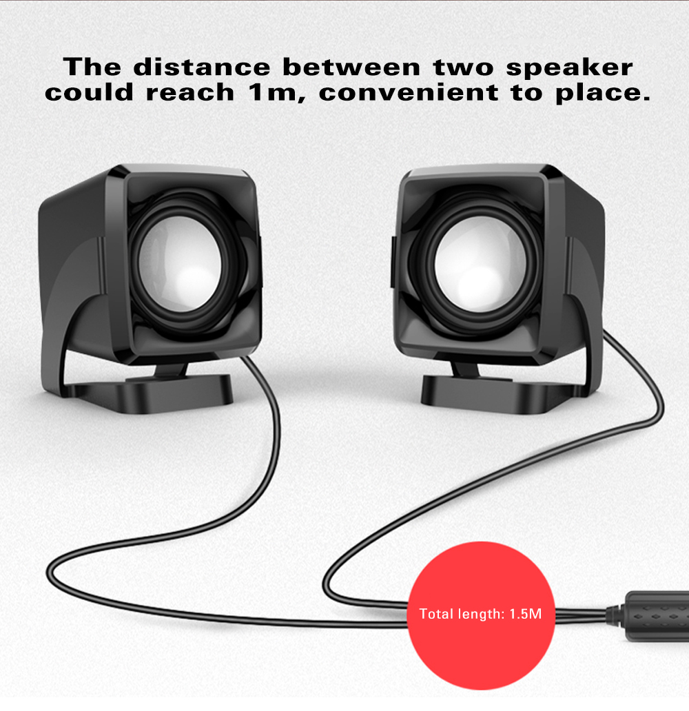 C1 Desktop Stereo HiFi USB Speaker 2PCS- Black