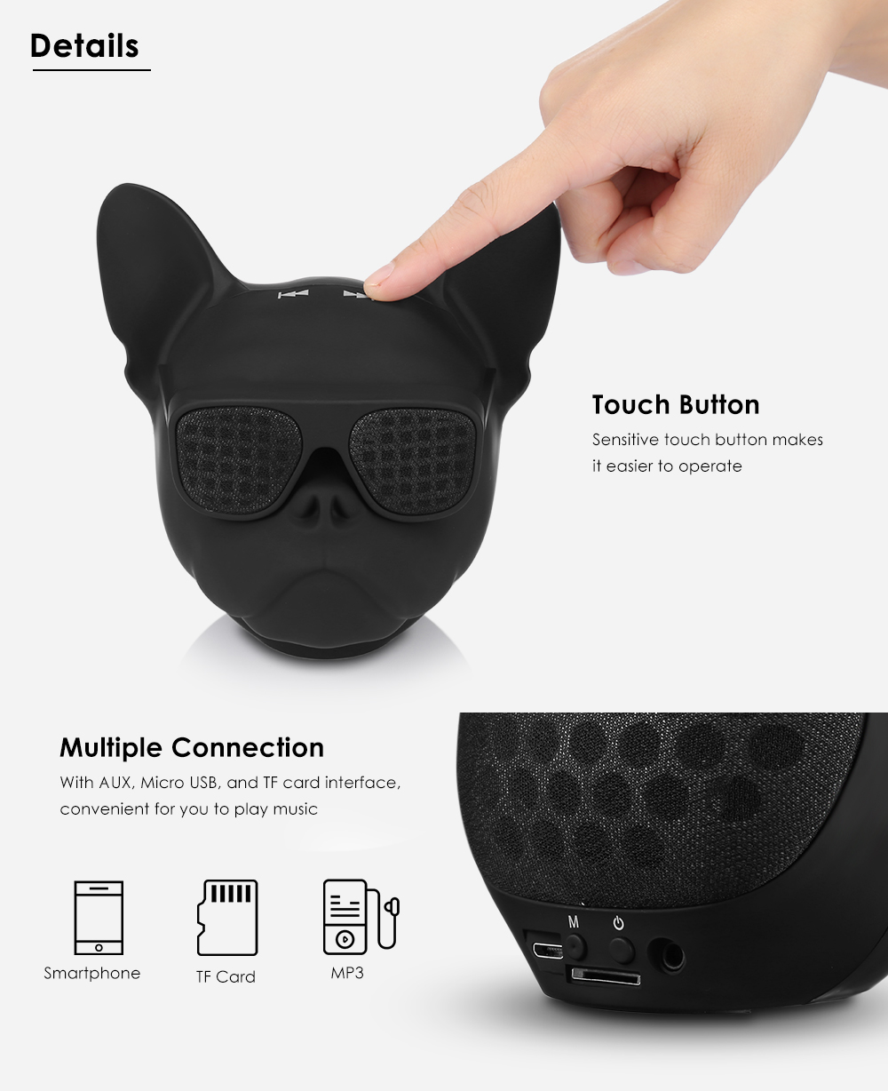 Bulldog Bluetooth Speaker Portable Wireless Player Support TF Card AUX- Black
