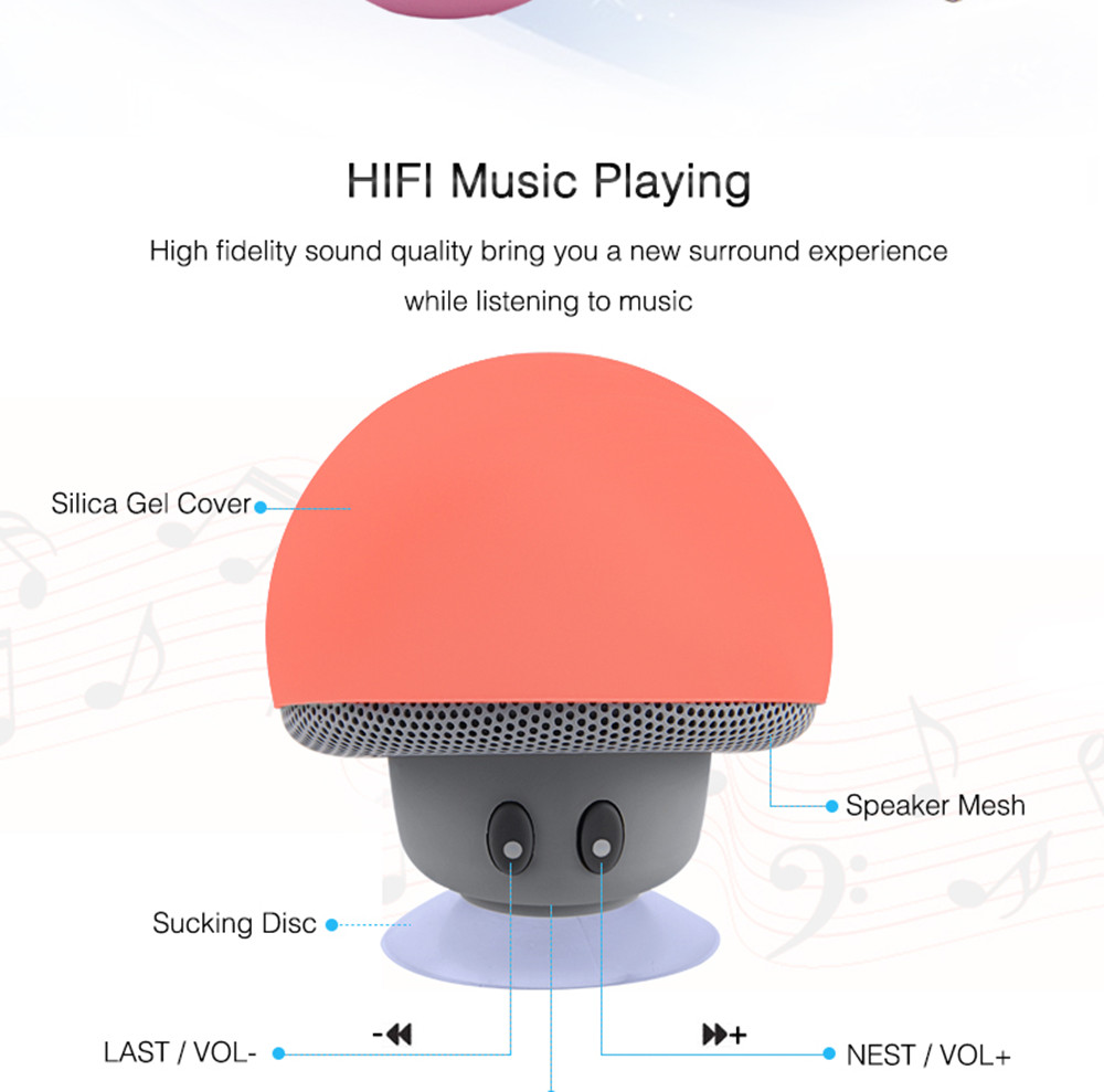 Mini Bluetooth Speaker Wireless Waterproof Loudspeaker Bluetooth Mushroom Portable Speakers Heavy Bass Stereo Music With- Pink