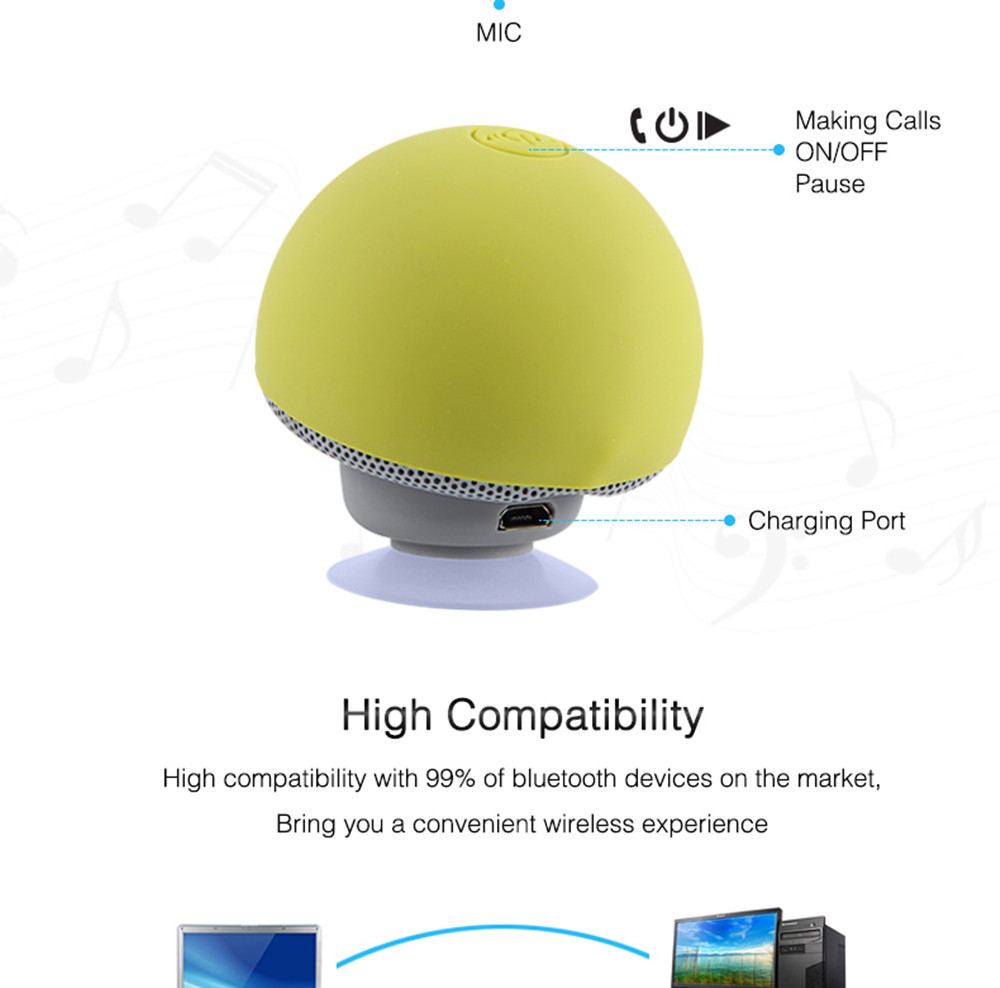 Mini Bluetooth Speaker Wireless Waterproof Loudspeaker Bluetooth Mushroom Portable Speakers Heavy Bass Stereo Music With- Pink