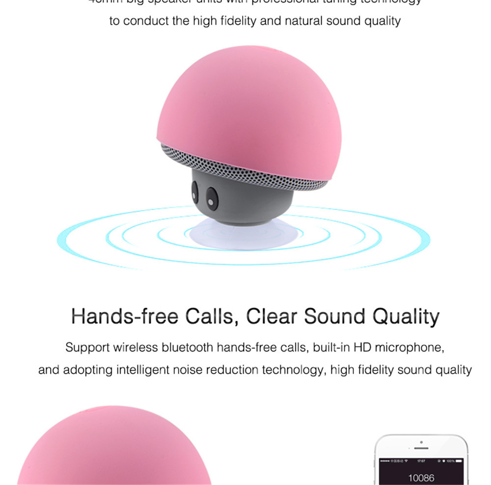 Mini Bluetooth Speaker Wireless Waterproof Loudspeaker Bluetooth Mushroom Portable Speakers Heavy Bass Stereo Music With- Pink