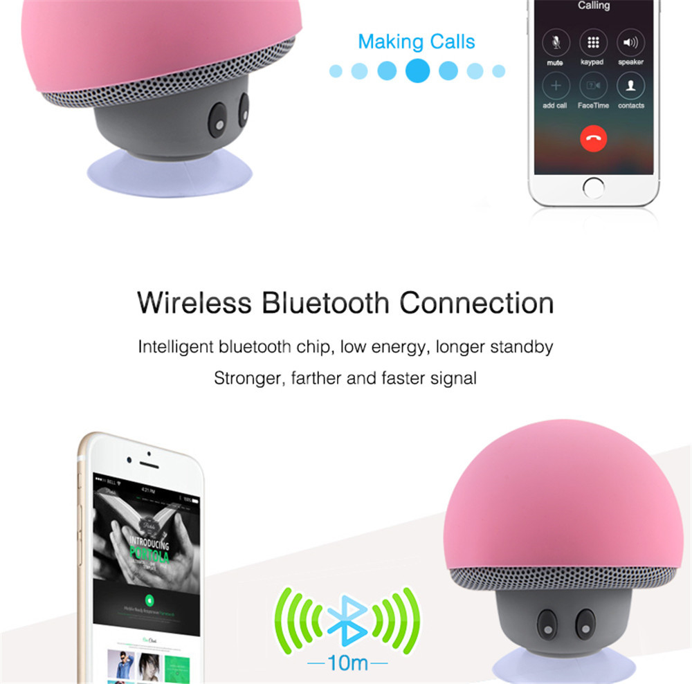 Mini Bluetooth Speaker Wireless Waterproof Loudspeaker Bluetooth Mushroom Portable Speakers Heavy Bass Stereo Music With- Pink