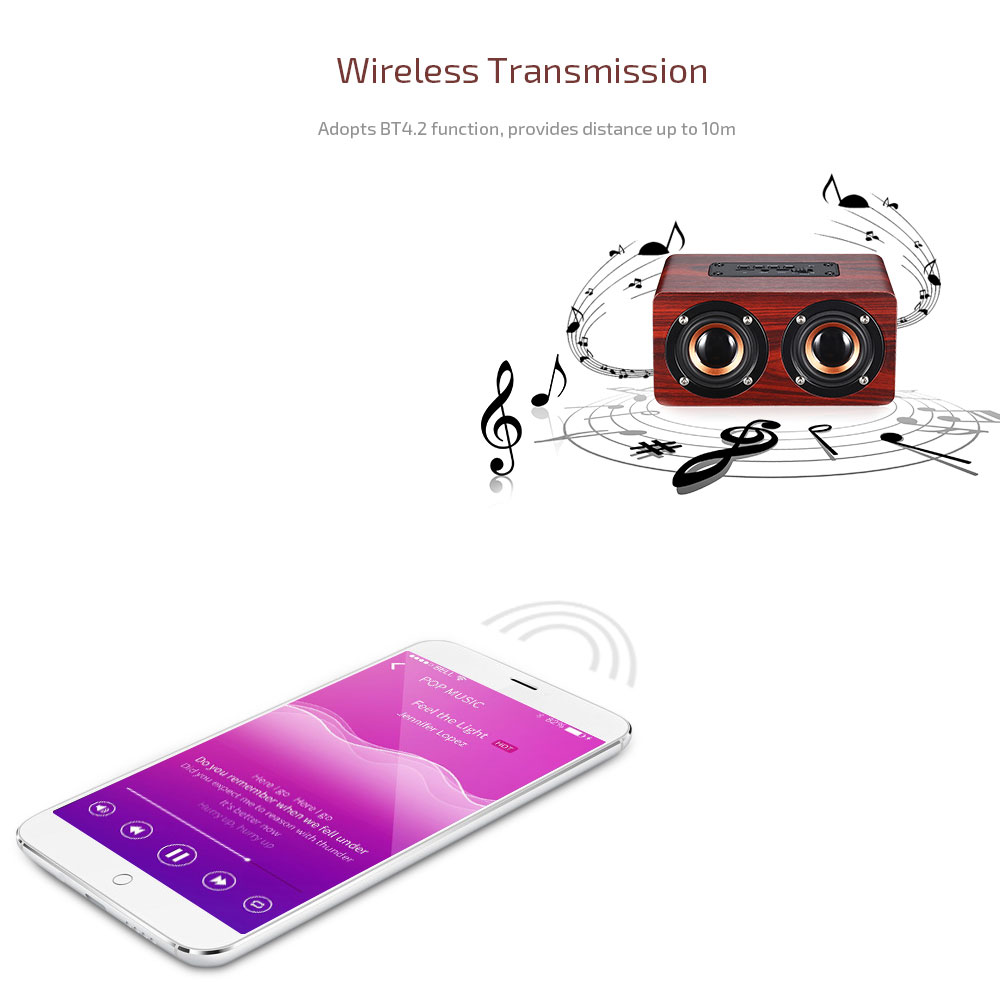 W5 Bluetooth Speaker Portable Wireless Player Wooden Design- Wood W5 Bluetooth Speaker Portable Wireless Player Wooden Design- Wood
