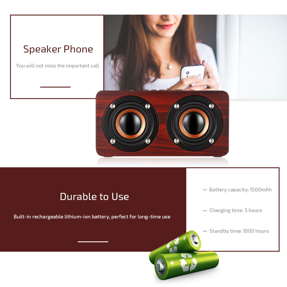 W5 Bluetooth Speaker Portable Wireless Player Wooden Design- Wood W5 Bluetooth Speaker Portable Wireless Player Wooden Design- Wood