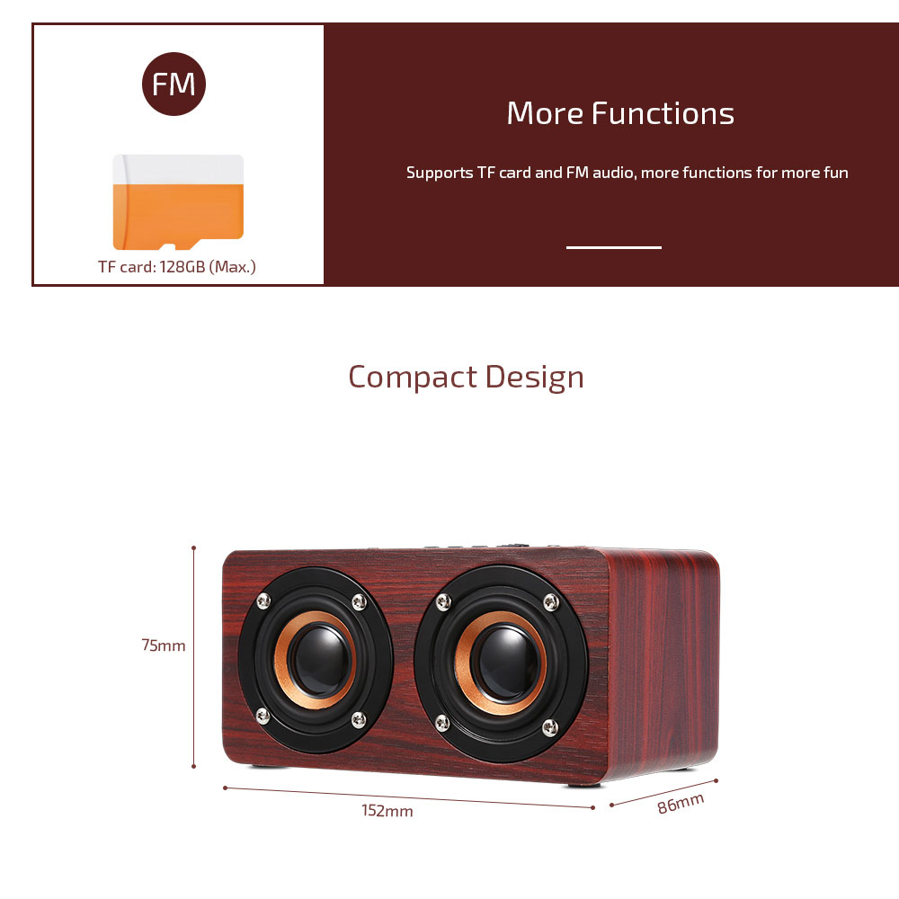 W5 Bluetooth Speaker Portable Wireless Player Wooden Design- Wood W5 Bluetooth Speaker Portable Wireless Player Wooden Design- Wood