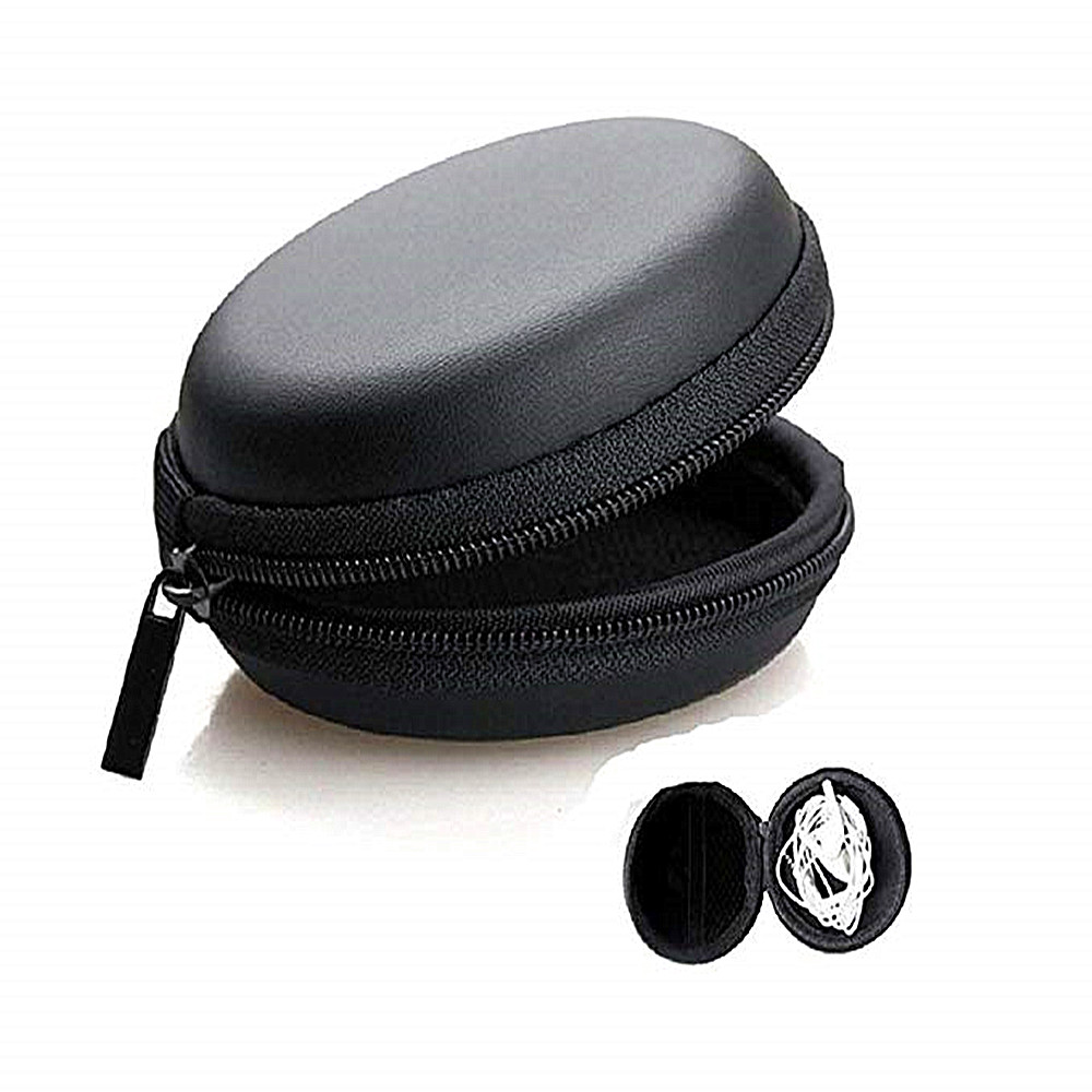 Portable Hard Headphones Case PU Leather Earphone Storage Bag- Black