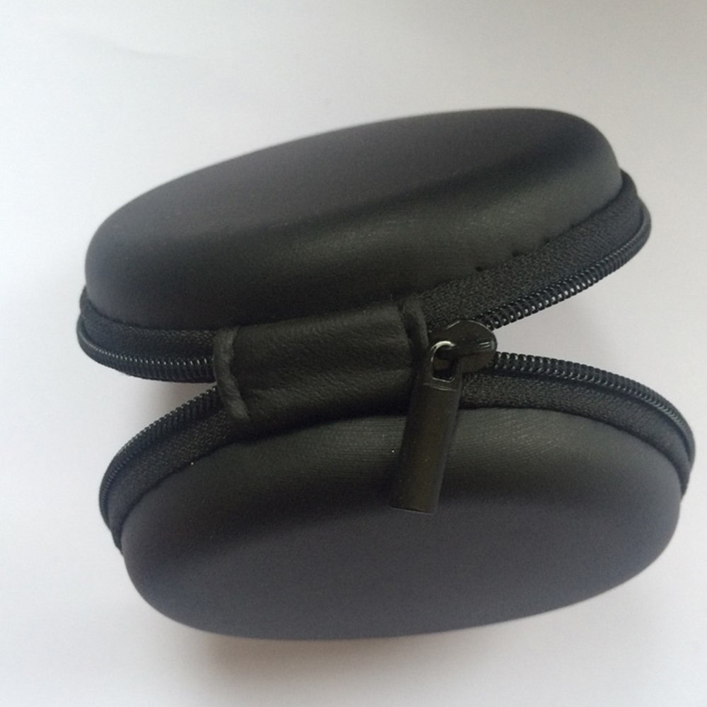 Portable Hard Headphones Case PU Leather Earphone Storage Bag- Black