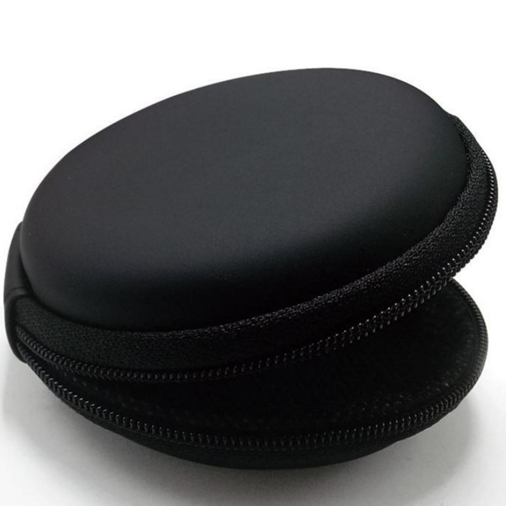Portable Hard Headphones Case PU Leather Earphone Storage Bag- Black