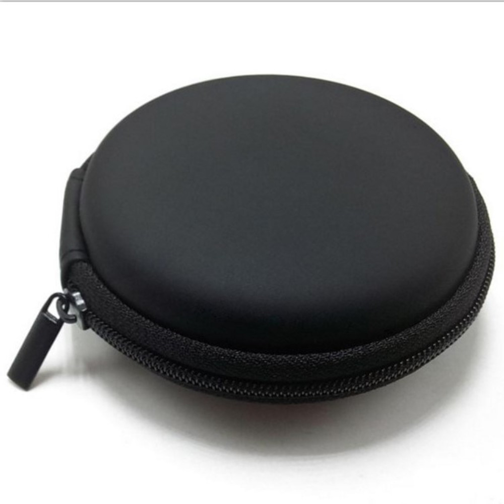 Portable Hard Headphones Case PU Leather Earphone Storage Bag- Black