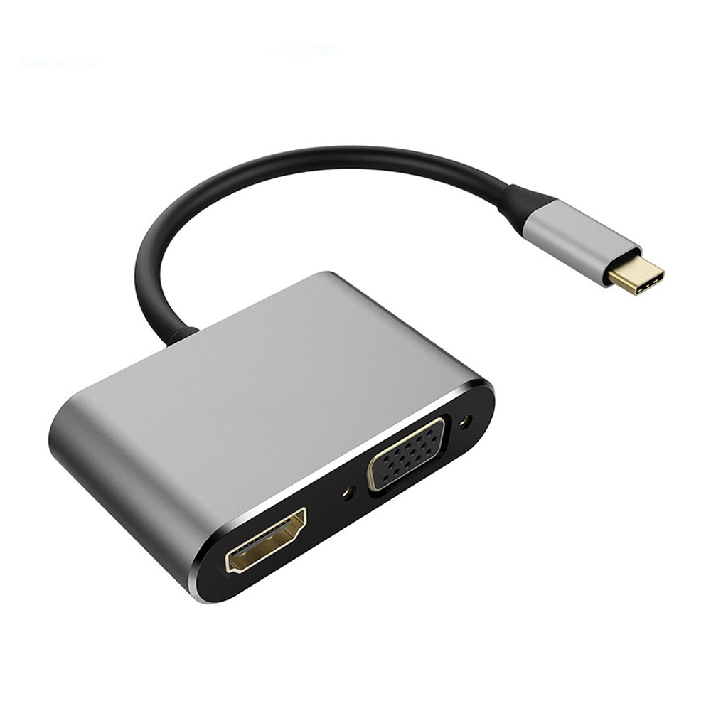 USB 3.1 Type-C to 4K HDMI + VGA Converter Adapter Support Dual-Screen Display- Gray