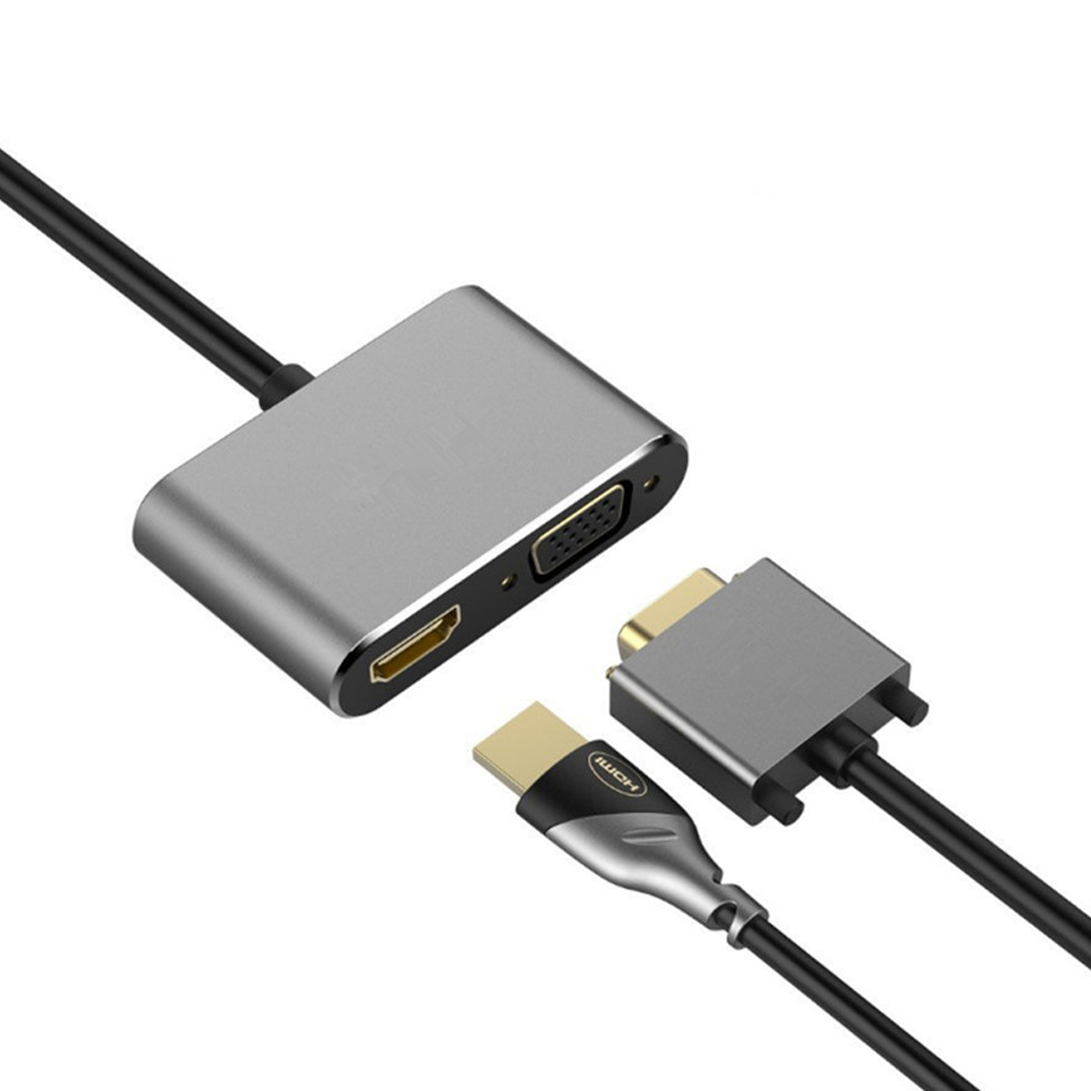 USB 3.1 Type-C to 4K HDMI + VGA Converter Adapter Support Dual-Screen Display- Gray USB 3.1 Type-C to 4K HDMI + VGA Converter Adapter Support Dual-Screen Display- Gray