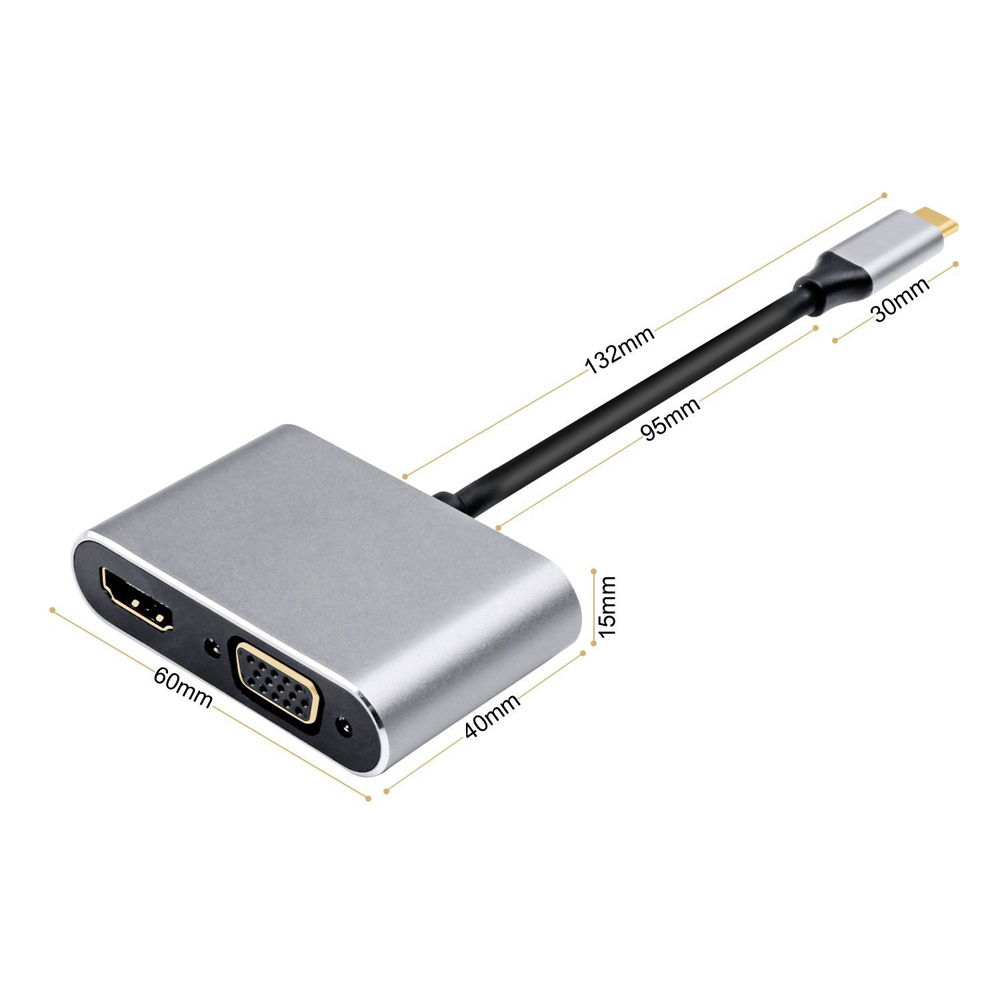 USB 3.1 Type-C to 4K HDMI + VGA Converter Adapter Support Dual-Screen Display- Gray USB 3.1 Type-C to 4K HDMI + VGA Converter Adapter Support Dual-Screen Display- Gray