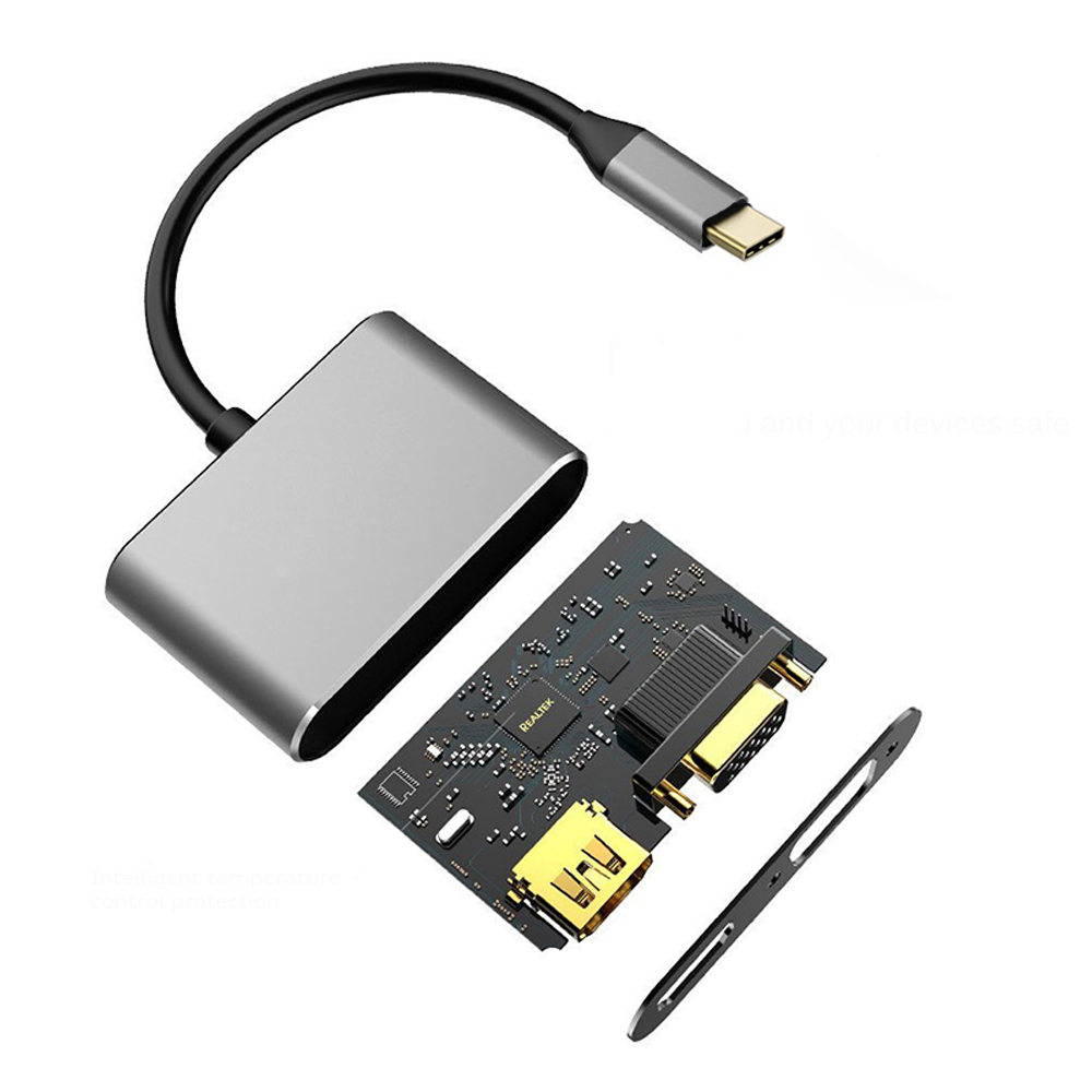 USB 3.1 Type-C to 4K HDMI + VGA Converter Adapter Support Dual-Screen Display- Gray USB 3.1 Type-C to 4K HDMI + VGA Converter Adapter Support Dual-Screen Display- Gray
