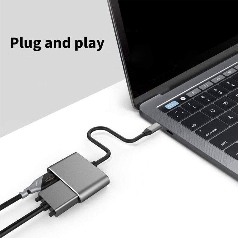 USB 3.1 Type-C to 4K HDMI + VGA Converter Adapter Support Dual-Screen Display- Gray USB 3.1 Type-C to 4K HDMI + VGA Converter Adapter Support Dual-Screen Display- Gray
