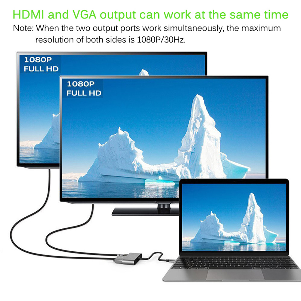 USB 3.1 Type-C to 4K HDMI + VGA Converter Adapter Support Dual-Screen Display- Gray USB 3.1 Type-C to 4K HDMI + VGA Converter Adapter Support Dual-Screen Display- Gray