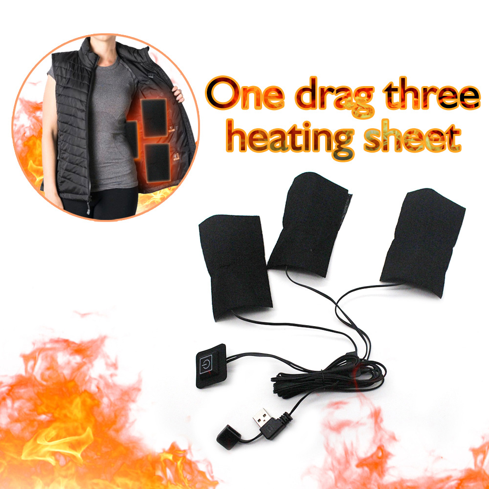 One Drag Three Carbon Fiber USB Electric Heating Pad Clothes Thermal Sheet with Switch- Black