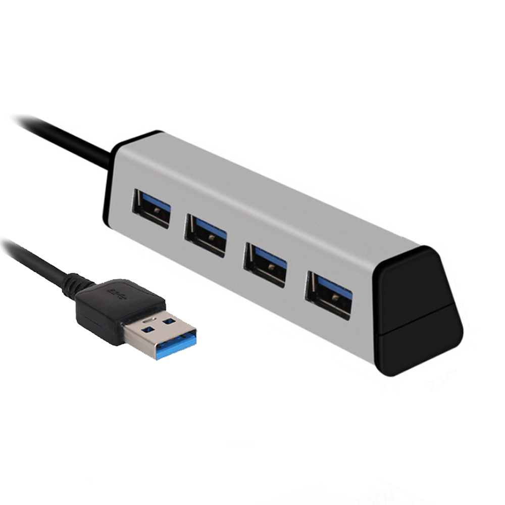 Aluminum Alloy 4 Ports USB3.0 HUB High Speed Data Transfer with Bracket- Black