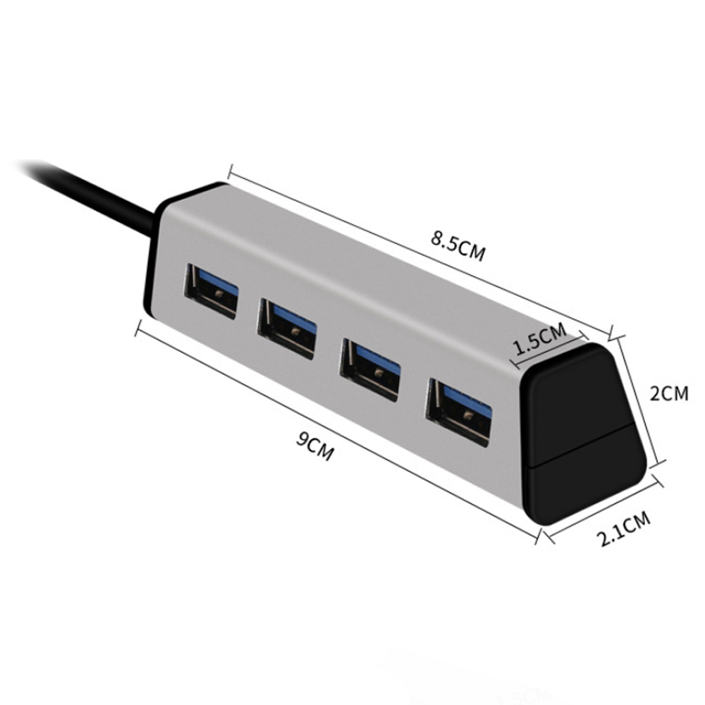 Aluminum Alloy 4 Ports USB3.0 HUB High Speed Data Transfer with Bracket- Black