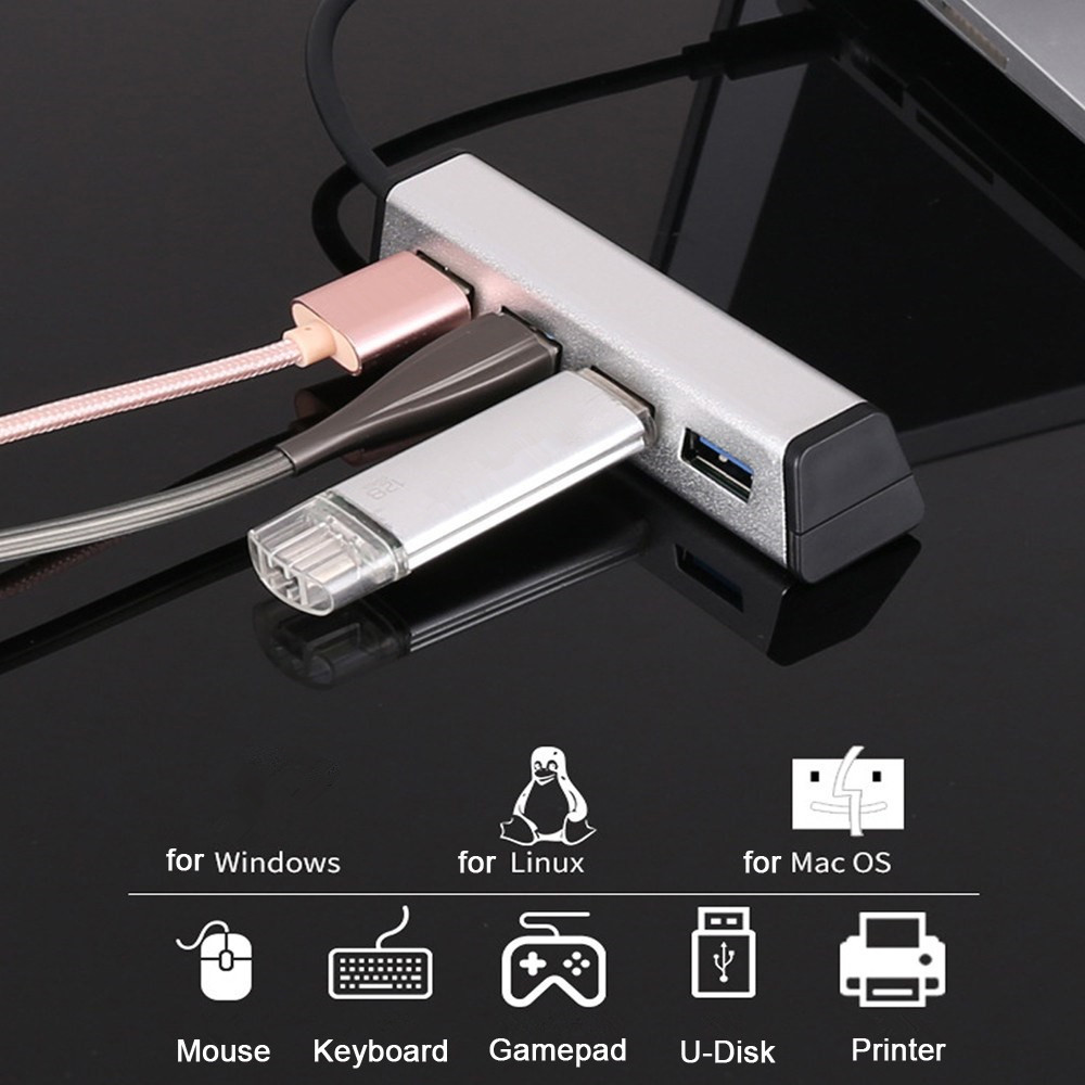 Aluminum Alloy 4 Ports USB3.0 HUB High Speed Data Transfer with Bracket- Black Aluminum Alloy 4 Ports USB3.0 HUB High Speed Data Transfer with Bracket- Black