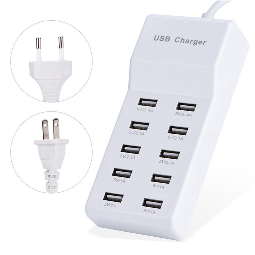 10 Port USB Travel Wall AC USB Charger AC100-240V Charge Power Strip Adapter- White