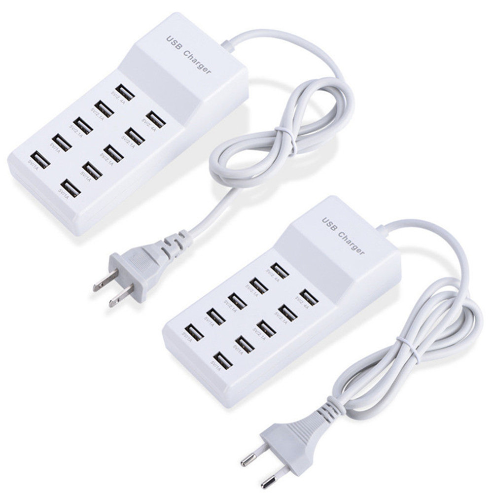 10 Port USB Travel Wall AC USB Charger AC100-240V Charge Power Strip Adapter- White