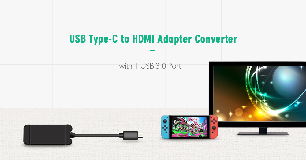 USB Type-C to HDMI Adapter Converter with 1 USB 3.0 Port- Black